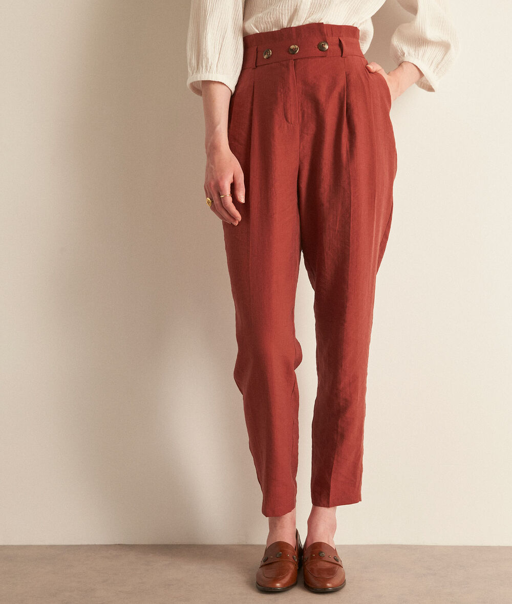 Theo terracotta high-waisted cigarette trousers  PhotoZ | 1-2-3