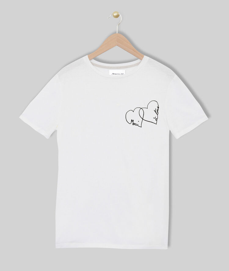 Tee-shirt s&eacute;rigraphi&eacute; en coton biologique merci blanc.