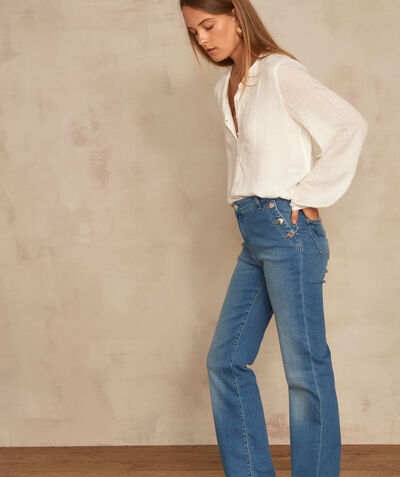 Ninon flared used-look stonewashed organic cotton denim jeans  PhotoZ | 1-2-3