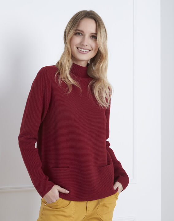 Belize garnet red fine knit funnel neck jumper | 1-2-3 Belize garnet red fine knit funnel neck jumper PhotoZ | 1-2-3