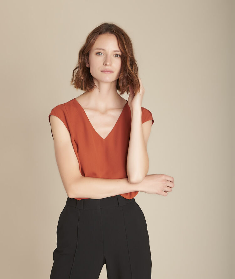 Neptune terracotta two-fabric blouse terracotta.