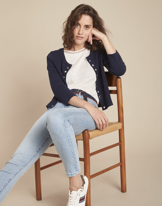 Abricotier navy cropped cardigan with eyelet details | 1-2-3 Abricotier navy cropped cardigan with eyelet details PhotoZ | 1-2-3
