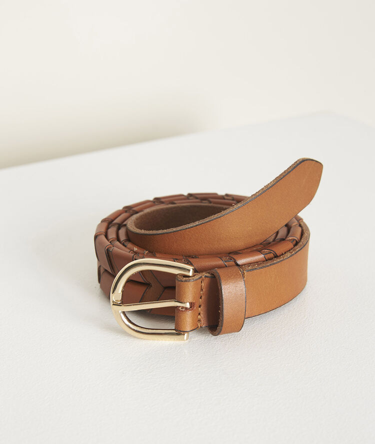 Karine braided leather belt mahogany.