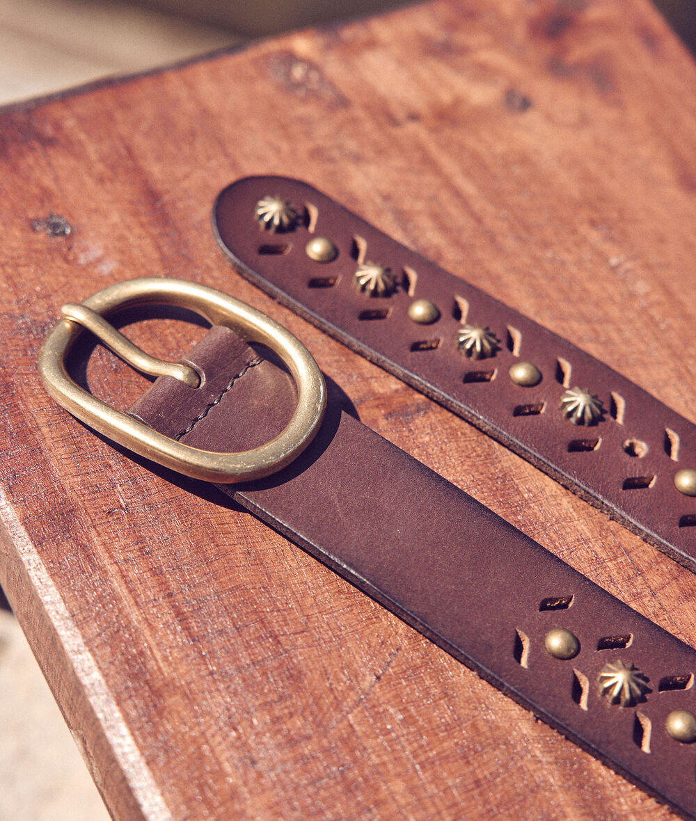 Dahlia Slim Studded Brown Leather Belt PhotoZ | 1-2-3