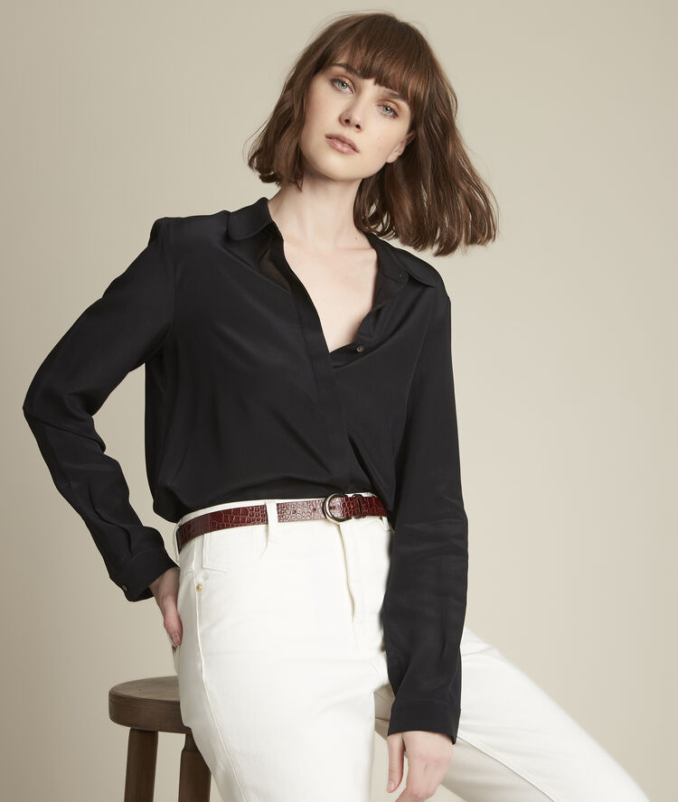 Karine ebony mock croc leather belt greige.