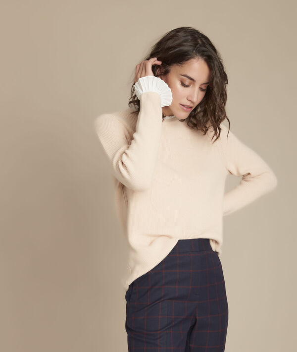 Fully beige pullover with ruffle details | 1-2-3 Fully beige pullover with ruffle details PhotoZ | 1-2-3