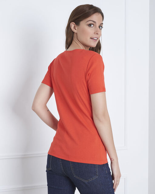 Etincelant red lurex v-neck t-shirt geranium.