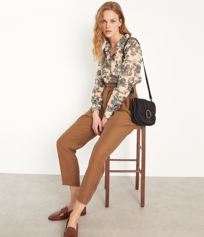 THEO tobacco-coloured high-waisted cigarette cut trousers 