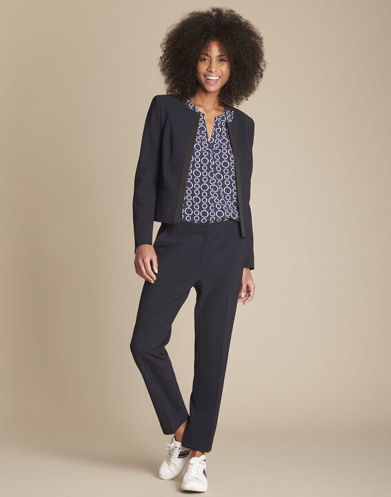 Suzanne navy tailored trousers with horizontal panel | 1-2-3 Suzanne navy tailored trousers with horizontal panel PhotoZ | 1-2-3