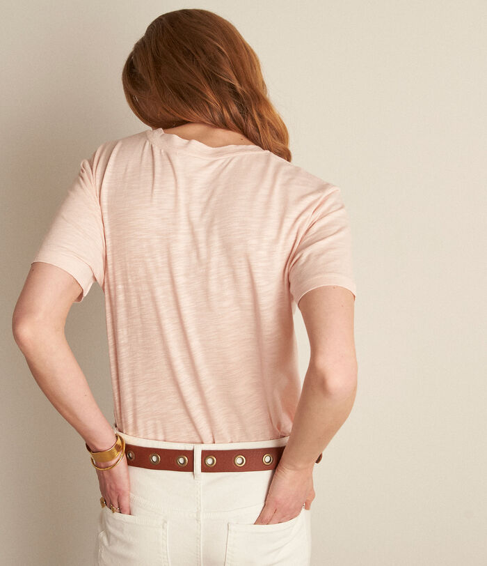 Fauve blush-pink organic-cotton and modal T-shirt with slogan PhotoZ | 1-2-3