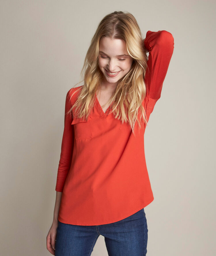 Genna orange two-fabric blouse vibrant orange.