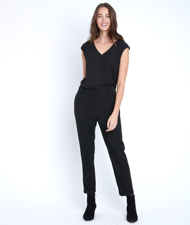 Neptune black bi-material blouse black.