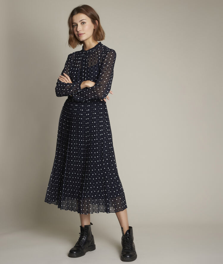 Caliste long polka dot dress navy blue.