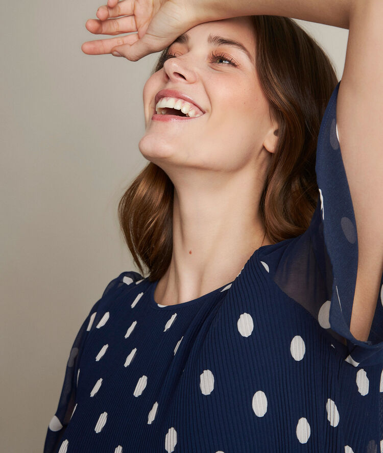 Coralia pleated polka dot dress violet.