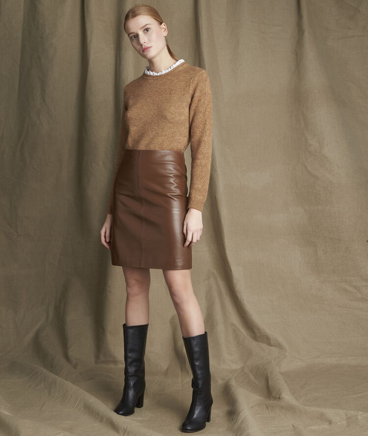 Bossa tan leather skirt havana brown.