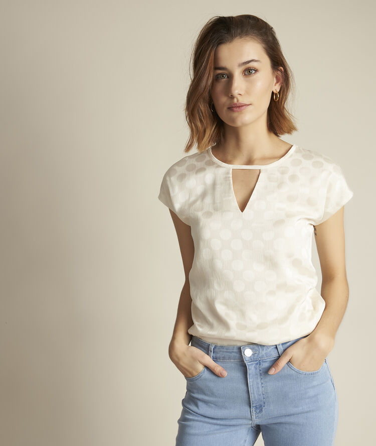 Rebecca polka-dot dual-fabric t-shirt ecru.