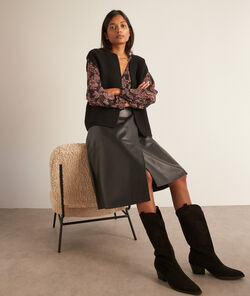 KAY black leather A-line midi skirt PhotoZ | 1-2-3