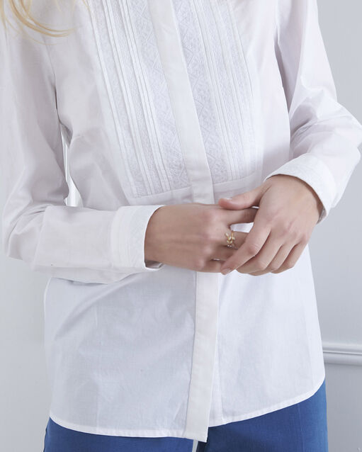 Vahina ecru blouse with embroidered bib ecru.