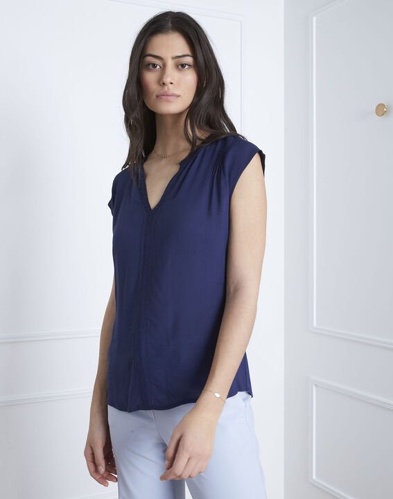 Vanissa navy bi-material blouse | 1-2-3 Vanissa navy bi-material blouse PhotoZ | 1-2-3