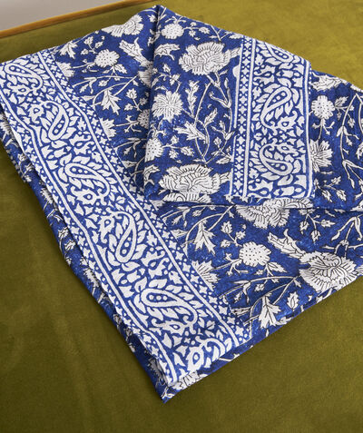 Taia blue cotton scarf with floral print PhotoZ | 1-2-3