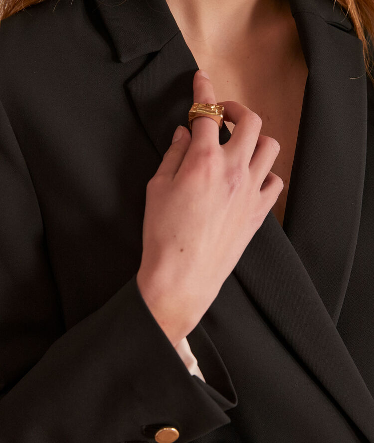 Florine microfibre long black double-breasted jacket black.