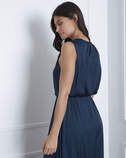 Ivana long dark green satin dress dark teal.