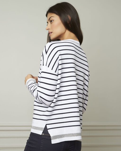 Archipel white striped viscose blend pullover white.