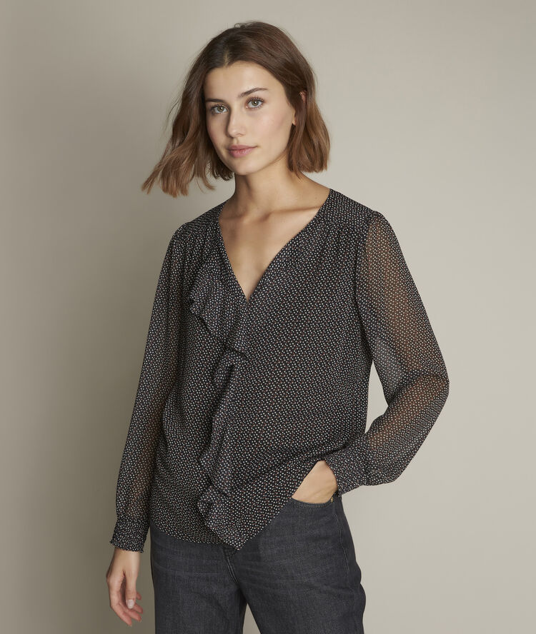 Eleanore printed blouse with ruffles black.