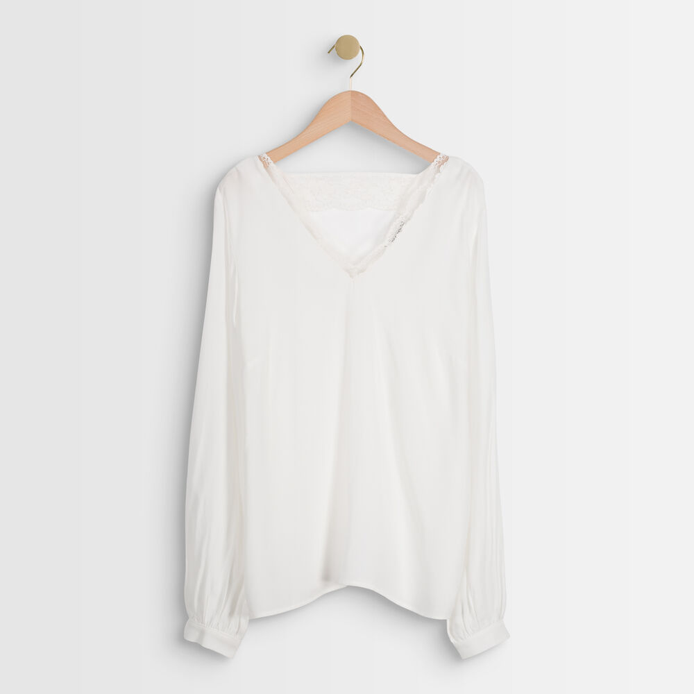 Wilson ecru dual-fabric v-neck top ecru.