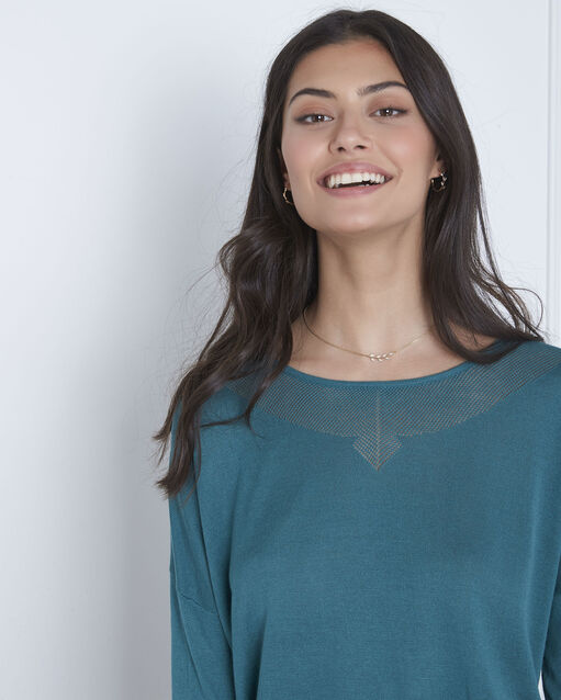 Avenir blue pullover with elegant collar teal.