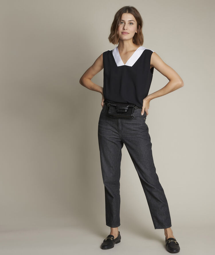 Elisa black dual-material top white.