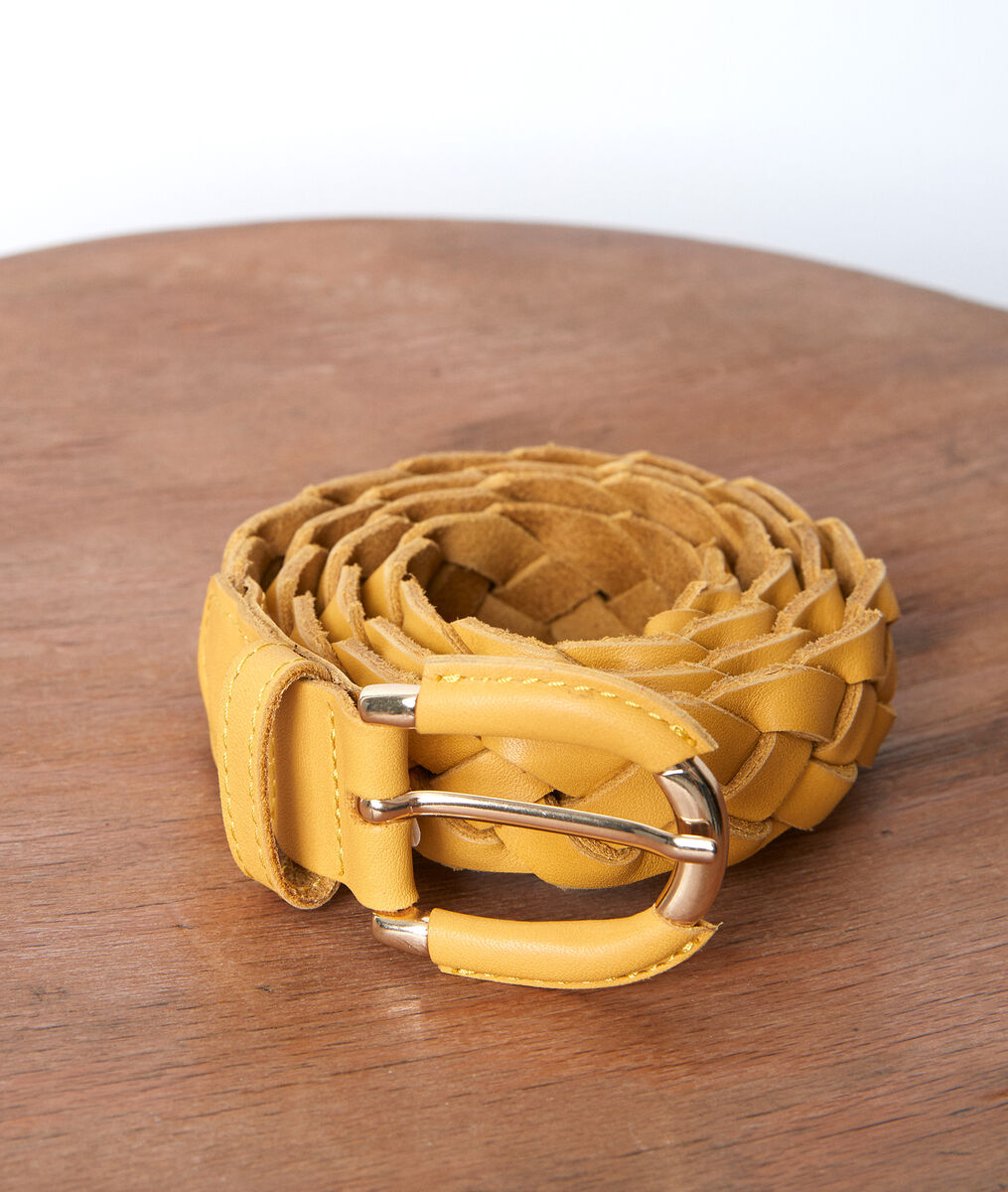 Swan yellow leather braid belt | 1-2-3 Swan yellow leather braid belt PhotoZ | 1-2-3