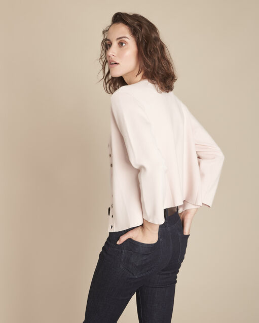 Abricotier powder pink cropped cardigan with eyelet details powder.