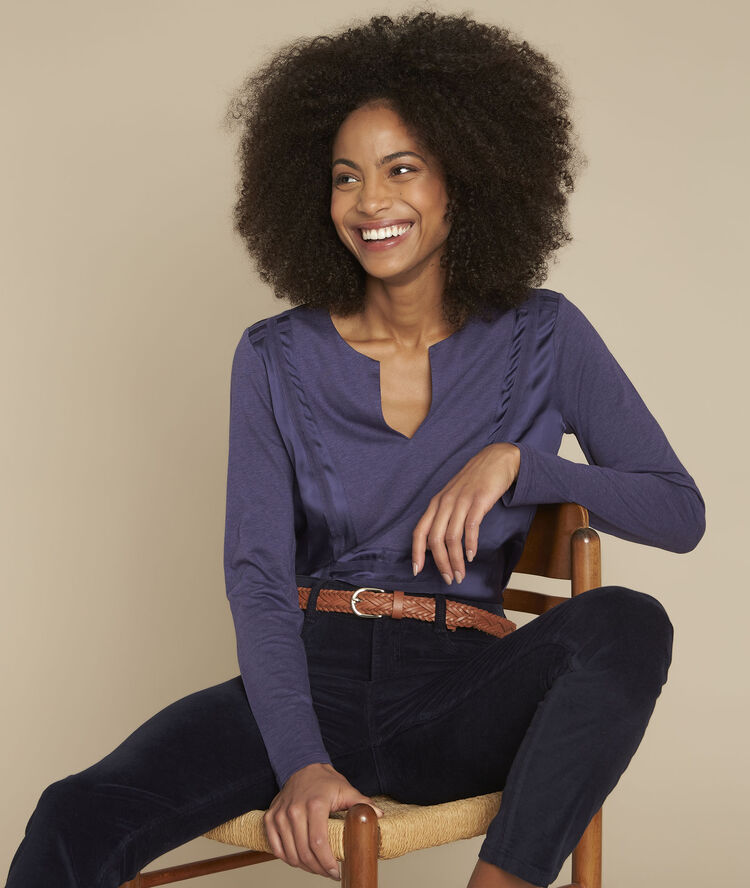 Charmeur blue two-material top petrol blue.