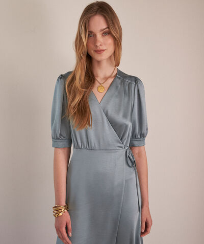 Heve blue satin wrap-over maxi dress PhotoZ | 1-2-3