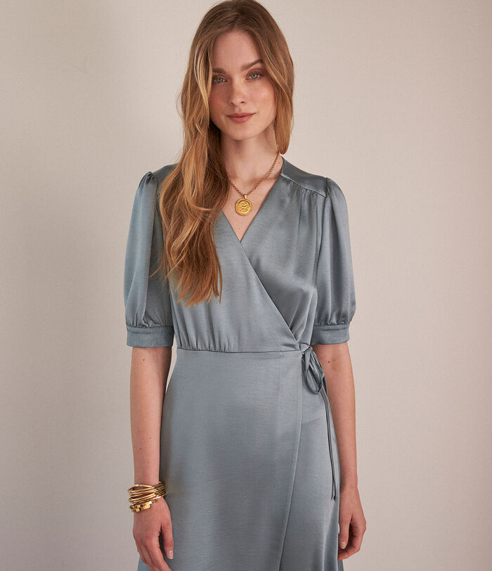 Heve blue satin wrap-over maxi dress PhotoZ | 1-2-3