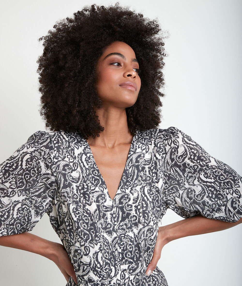 Ludine long printed dress ecru.