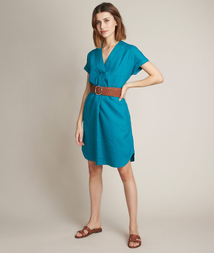 Robe en lin verte christina turquoise.
