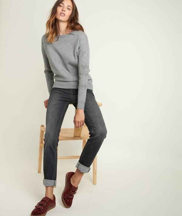 Rysis grey pullover with stud detailing | 1-2-3 Rysis grey pullover with stud detailing PhotoZ | 1-2-3
