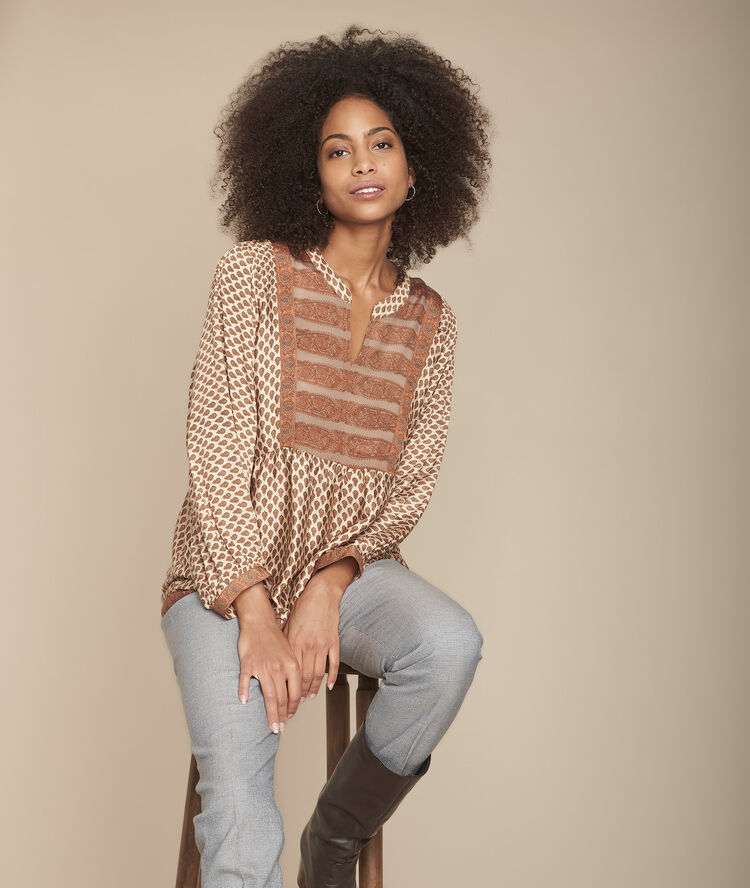 Manon mahogany boho print blouse caramel.
