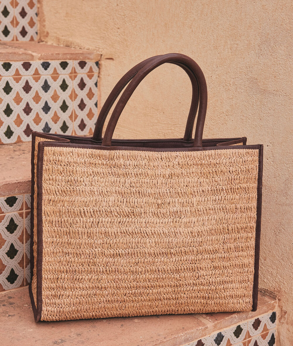 Fay raffia and leather shopping bag PhotoZ | 1-2-3