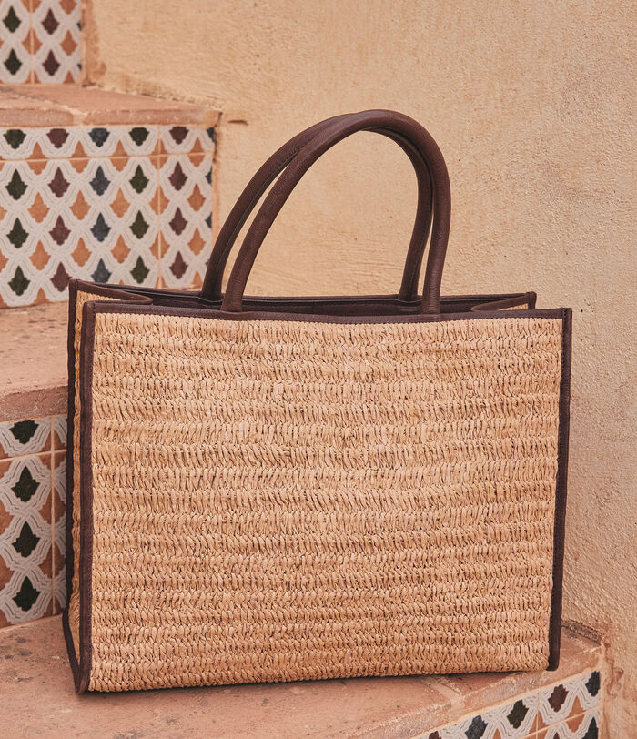 Fay raffia and leather shopping bag PhotoZ | 1-2-3