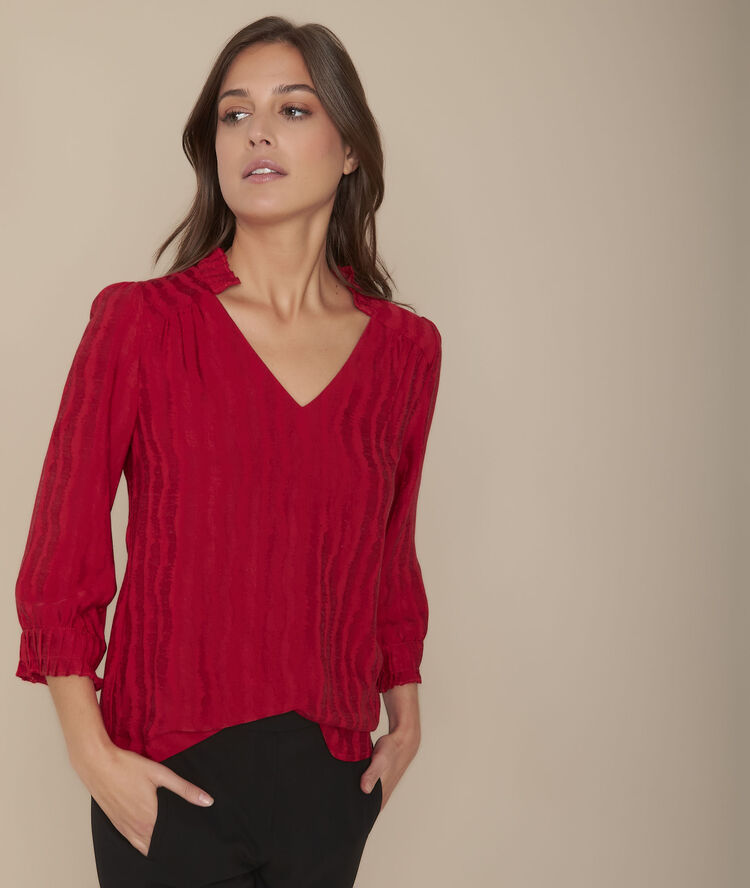 Mackenzie fluid blouse with pleated neckline red.