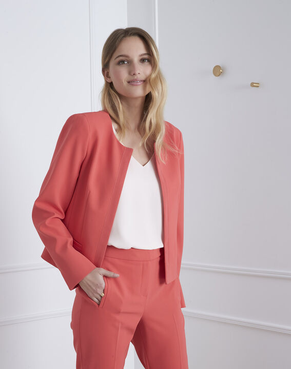 Charme coral microfibre and grosgrain jacket | 1-2-3 Charme coral microfibre and grosgrain jacket PhotoZ | 1-2-3