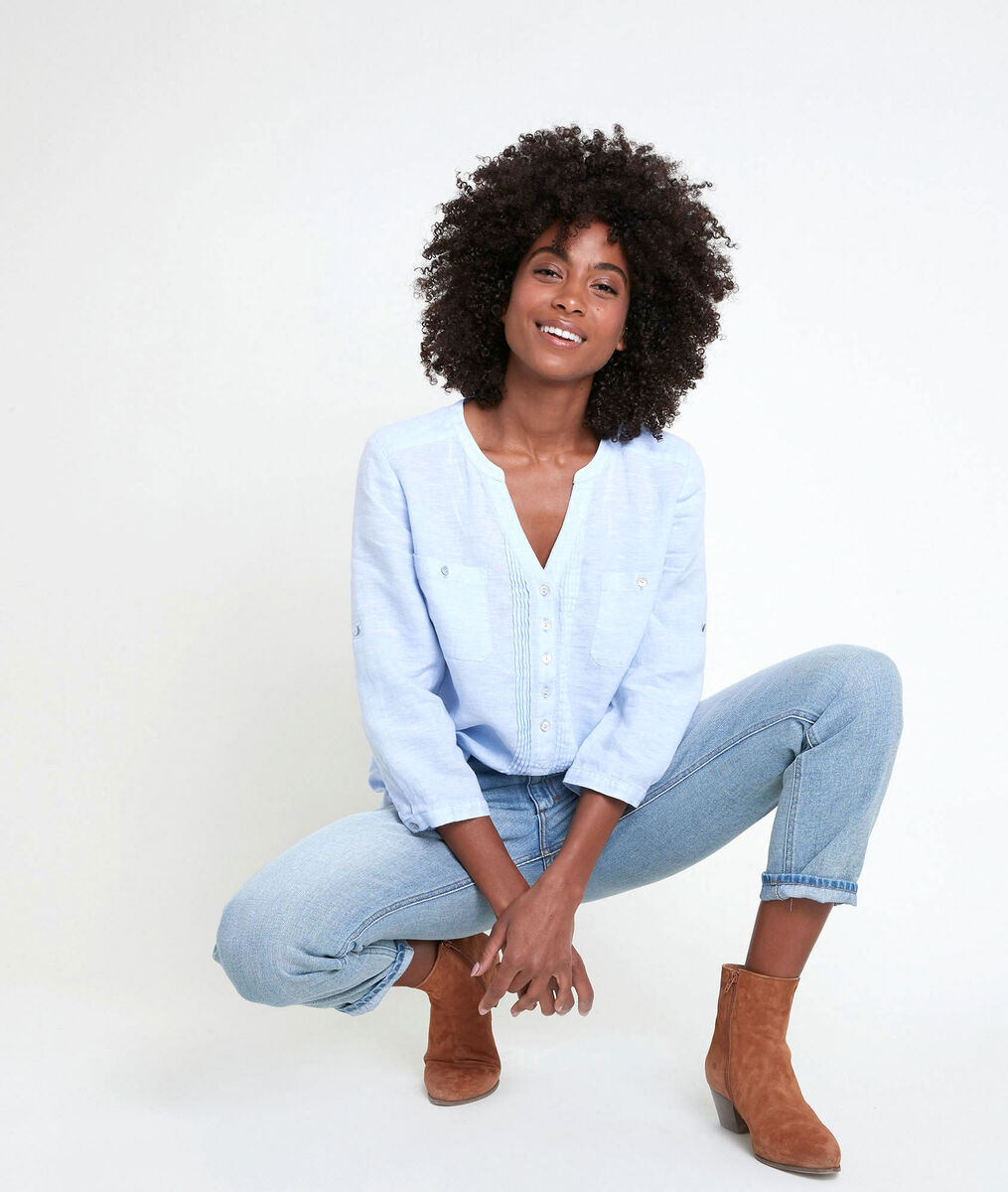Roma azure linen blouse | 1-2-3 Roma azure linen blouse PhotoZ | 1-2-3
