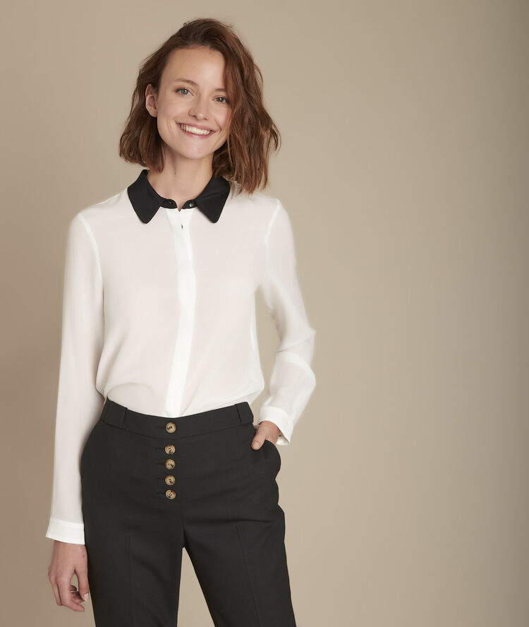 Maelle silk shirt with contrasting collar black/white.