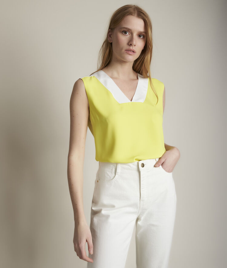 Elisa yellow dual-fabric top ecru.