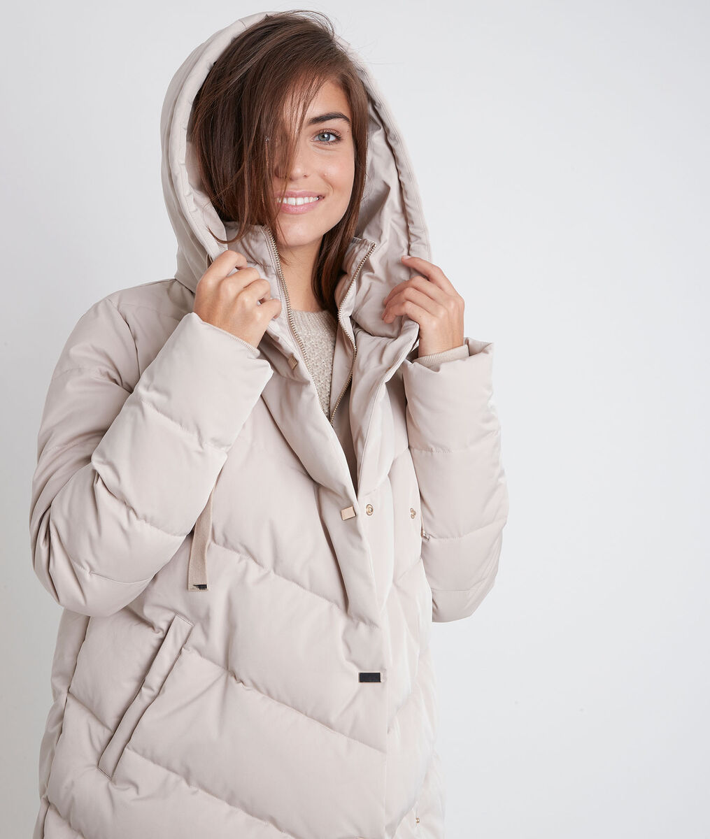 Lison beige hooded down jacket | 1-2-3 Lison beige hooded down jacket PhotoZ | 1-2-3