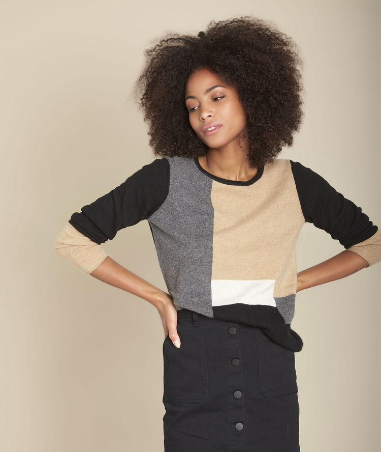 Freeze colourblock cashmere pullover camel.