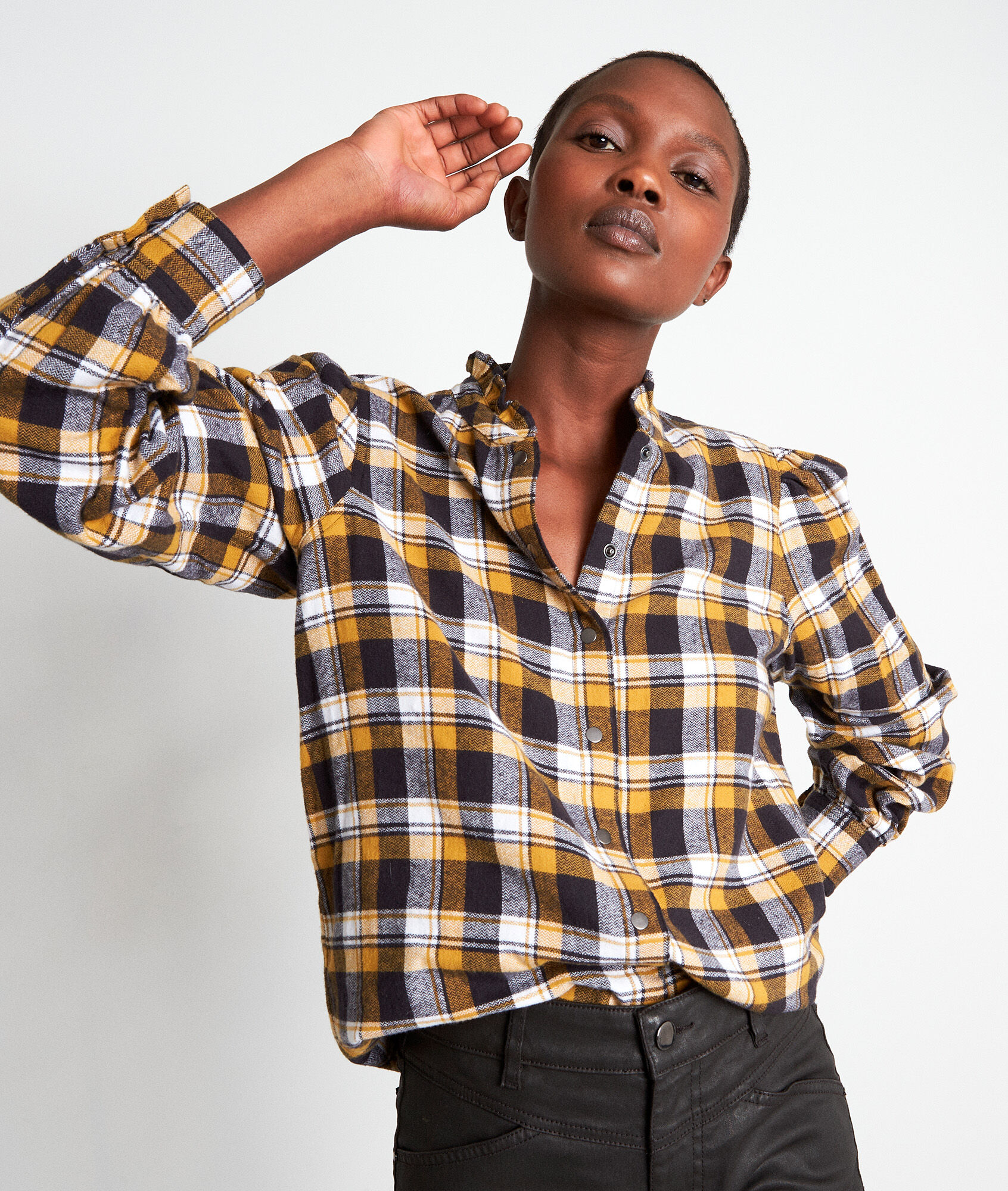 ladies yellow checked shirt